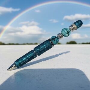 Handcrafted Lampwork Glass Beaded Pen with Silver Accents